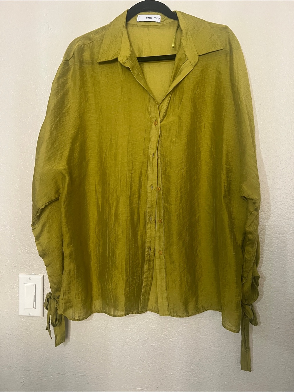 Mango Olive Green Lightweight Button-Front Blouse